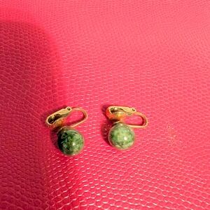 Gold Clip-On Earrings with Green Stone